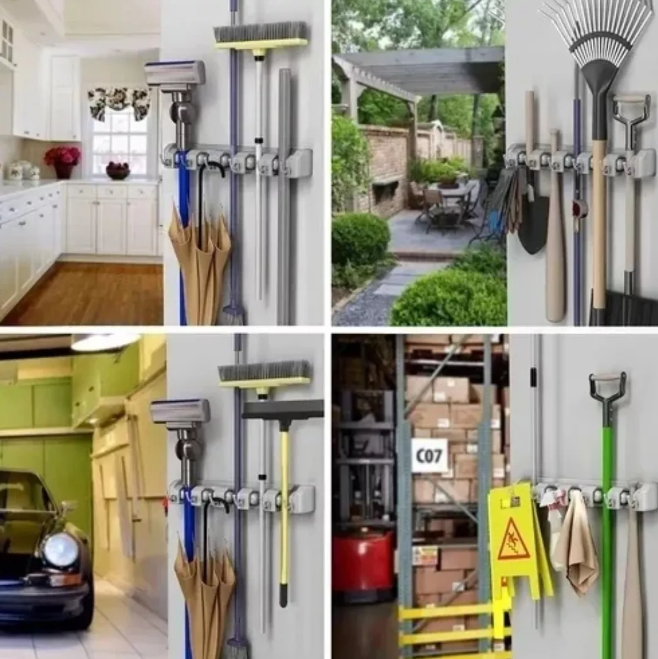 ORGANIZADOR DE ESCOBAS CON GANCHOS ASEO
